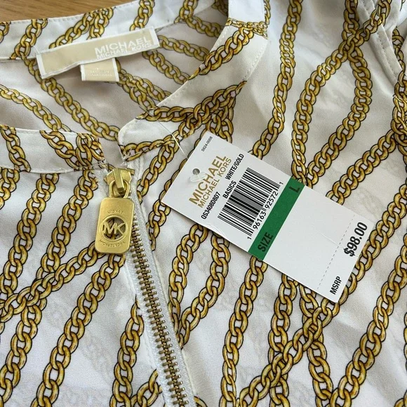 Michael Kors White and Gold Chain Print Top - Picture 2 of 5